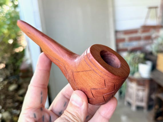 Shaman Pipe, Traditional Hand Carved Wooden Tobacco Pipe, Handmade by Betson Macawashi in Pucallpa, Peru