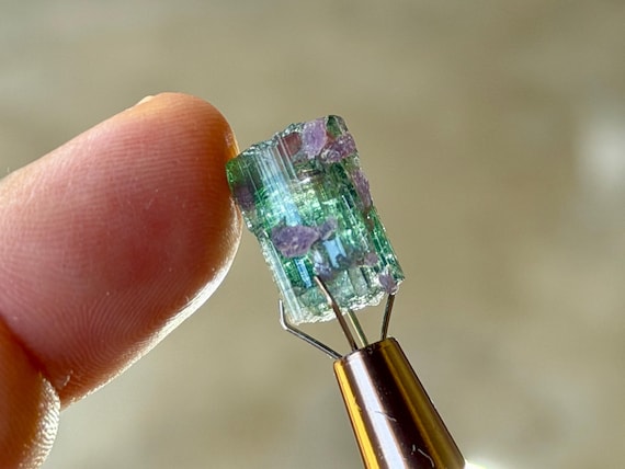 Green Tourmaline with Lepidolite,  Aricanga Mine, 2.3g, São Jose da Safirá, Minas Gerais, Brazil B621