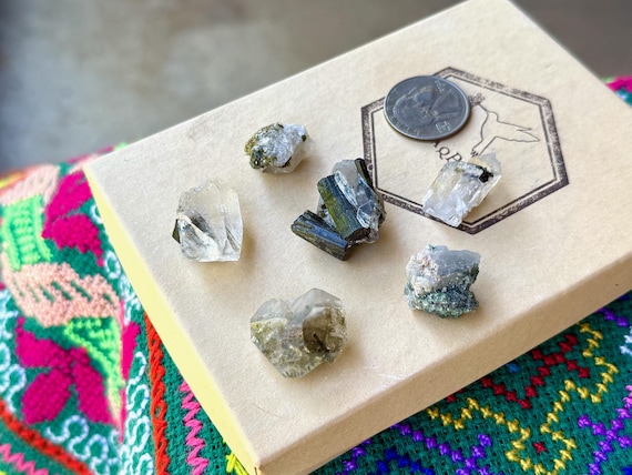 Green Tourmaline Quartz Lot, 6 Pieces, Old Find, Heart Chakra, Santa Rosa Mine, Itambacuri, Minas Gerais, Brazil T996
