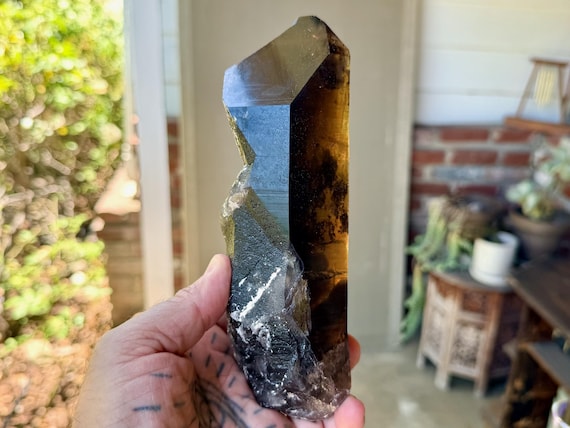 Morion Smoky Cathedral Quartz, Elongated Formation, 986g, New Find, Akashic Record, Diamantina, Minas Gerais, Brazil V503