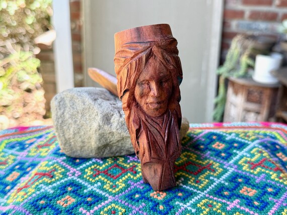 Pachamama Shaman Pipe, Hand Carved Ceremonial Tobacco Pipe, Handmade in Pucallpa, Peru