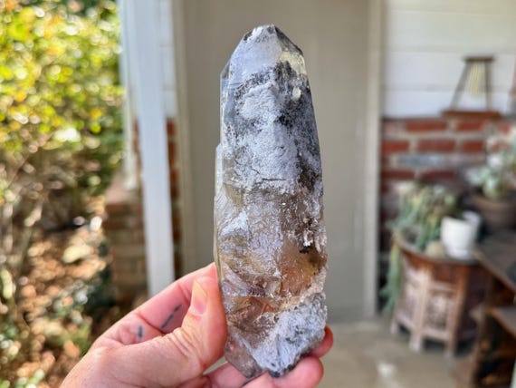 Black Phantom Lemurian Dissolution Quartz, Hydrothermally Etched, 433g, Spiritual Transformation, Bahia, Brazil V284