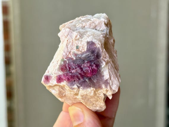 Unicorn Stone, Pink Feldspar with Purple Lepidolite & Pink Tourmaline, Self-Standing, 150g, Coronel Murta, Minas Gerais, Brazil W929