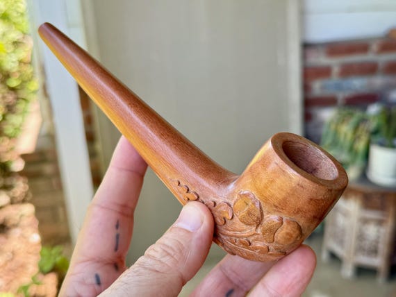 Shaman Tobacco Pipe, Acorn Motif, Traditional Solid Wood Mapacho Pipe for Shamanic Ceremony, Hand Carved from Natural Tropical Hardwood
