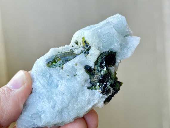 Blue Albite Crystal with Green Tourmaline Inclusions, New Find, Minas Gerais, Brazil P152