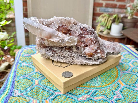 Laser Quartz Cluster with Red Hematite, Self-Standing, 2.3 Kilo, Natural Formation for Display, Diamantina, Minas Gerais, Brazil W862