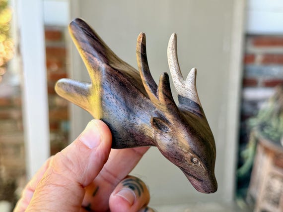 Deer Kuripe, Shamanic Applicator Pipe, Hand Carved from Solid Tropical Hardwood