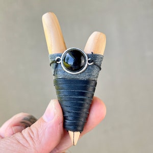 Kuripe, Natural Wood Kuripe with Black Onyx, Handcrafted Shamanic Self-Applicator Pipe