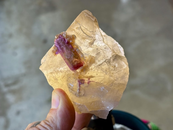 Citrine with Pink Tourmaline, All Natural, 256g, Heart Chakra, Creativity & Manifestation, Coronel Murta, Minas Gerais, Brazil V192