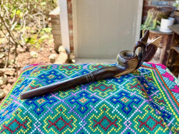 Hummingbird Pipe, Traditional Wooden Tobacco Pipe for Shamanic Ceremony, Hand Carved from Tropical Hardwood