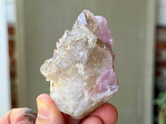 Elestial Citrine & Canga Rose Quartz, 158g, New Find, Heart Chakra, Love and Sensuality, Taquaral, Brazil W828