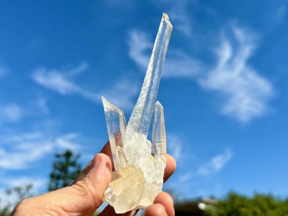 Diamantina Laser Quartz Cluster with Rare Black Rutile Inclusions, 127g, Aesthetic Self-Standing Formation, Minas Gerais, Brazil W621
