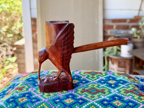 Hummingbird Pipe, Hand Carved Wooden Tobacco Pipe for Shamanic Ceremony, Handmade in Pucallpa, Peru
