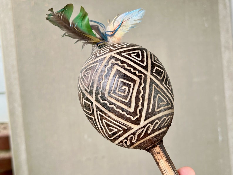 Peru Rattle Shaman Rattle, Handmade in Peru, Traditional Shipibo Rattle for ...