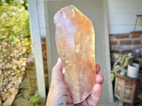 Vibrant Pink Quartz Crystal with Brilliant Hematite Inclusion, 1.1 Kilo, New Find, Minas Gerais, Brazil W338