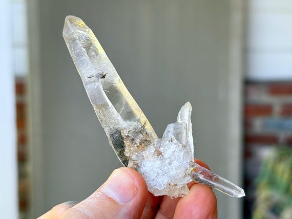 Laser Quartz with Black Tourmaline, Twin Flame Formation, 40g, New Find, Water Clear Quartz, Diamantina, Minas Gerais, Brazil T292