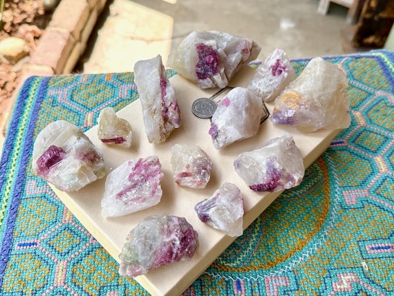 Unicorn Stone Quartz Lot, Pink Tourmaline & Lepidolite, 12 pcs (1 Kilo), Coronel Murta, Minas Gerais, Brazil WS208