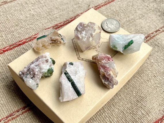 Unicorn Stone Lot with Green Tourmaline, Pink Tourmaline and Lepidolite, 6 Pieces, Heart Chakra, Crystal Grid, Minas Gerais, Brazil K522