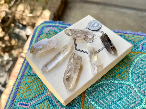 Smoky & Clear Quartz Lot, 6 Pieces, Root Chakra Crystals for Grid or Jewelry, Minas Gerais, Brazil S128
