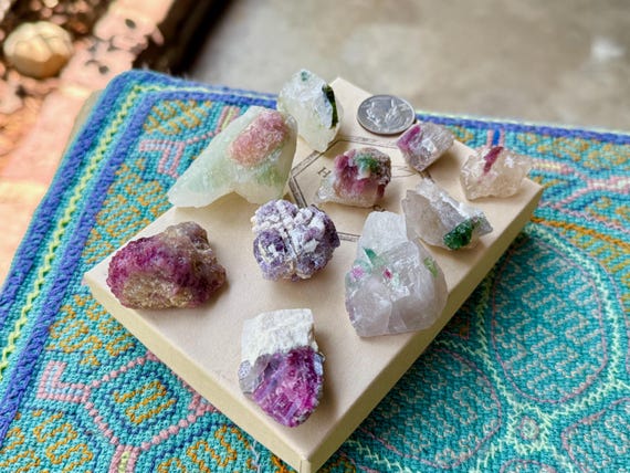 Unicorn Stone Quartz Lot, Citrine, Lepidolite and Pink & Green Tourmaline, 10 pcs, Coronel Murta, Minas Gerais, Brazil T414