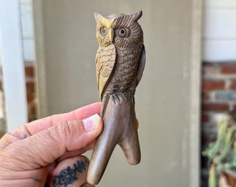 Kuripe de búho, pipa de madera tallada a mano, aplicador chamánico tradicional.
