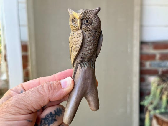 Owl Kuripe, Hand Carved Wooden Kuripe Pipe, Traditional Shamanic Applicator