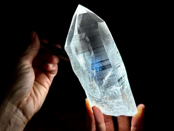 Blue Needle Lemurian Quartz, AAA Water Clear, 825g, Mother & Child Formation, Bahia, Brazil V148