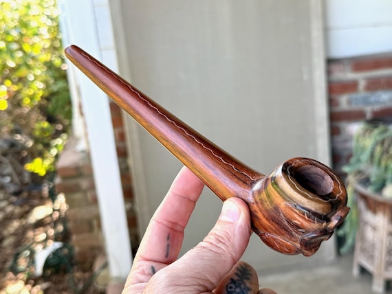 Shaman Pipe with Flower, Traditional Solid Wood Tobacco Pipe for Shamanic Ceremony, Hand Carved from Natural Tropical Hardwood
