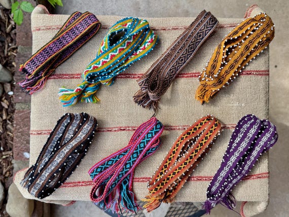 Watana Ties, Traditional Despacho Tie for Mesa, Large Size, Andean Beaded Bracelet/Hatband, Handmade in Chawaytiri, Peru
