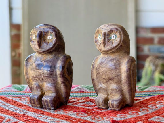 Owl Totem Statue, Hand Carved from Native Ausungate Stone, Choose ONE of Two, Handmade in Peru's Sacred Valley