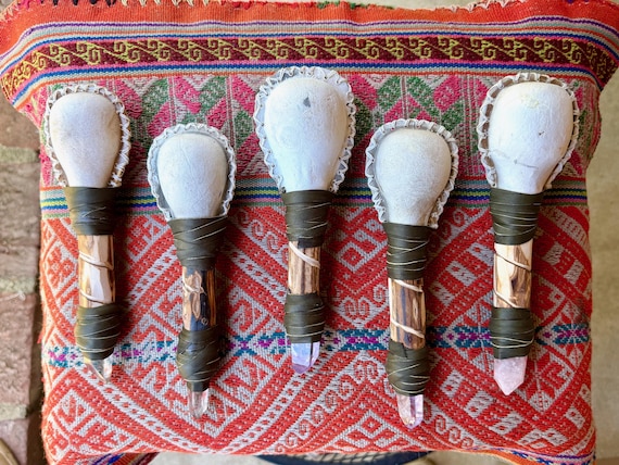 Shaman Rattle with Quartz & Amethyst, Traditional Andean Rattle for Plant Medicine Ceremony, Handmade in Peru