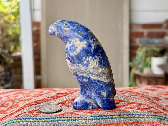 Eagle Totem Statue, Hand Carved from Native Peruvian Sodalite, Handmade in Peru's Sacred Valley