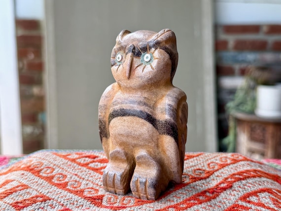 Owl Totem Statue, Native Andean Stone Owl, Handmade in Peru's Sacred Valley