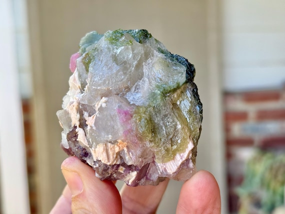 Unicorn Stone Quartz, Lepidolite, Pink & Green Tourmaline, Self-Standing, 222g, New Find, Coronel Murta, Minas Gerais, Brazil V163