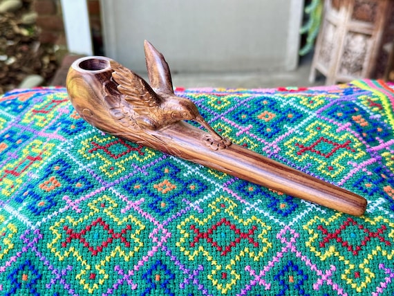 Hummingbird Pipe, Traditional Wooden Tobacco Pipe for Shamanic Ceremony, Hand Carved from Natural Tropical Hardwood