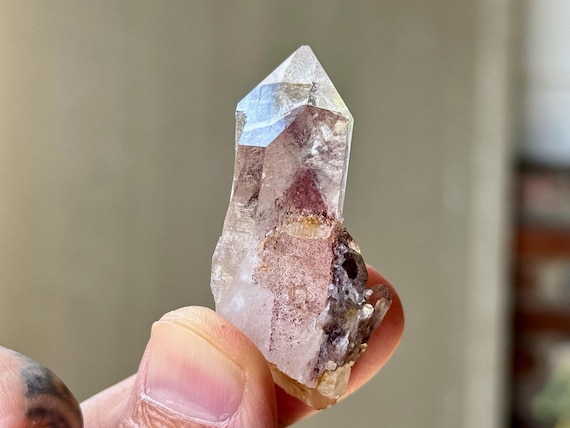 Sunset Phantom Quartz with Red Hematite Phantom, 29g, Old Find, Root Chakra, Andhra Parish Mines, India S792