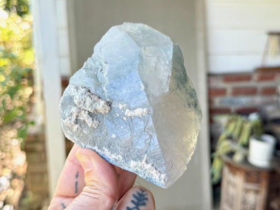 Blue Tourmaline Quartz, Self-Standing Crystal, 532g, Old Find, Throat Chakra, Jenipapo, Minas Gerais, Brazil W543