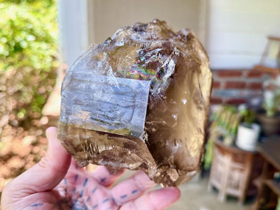 Elestial Smoky Quartz with Rainbow, Double Terminated, 2 Kilo, Root Chakra, Jacare Crystal, Aracuai, Minas Gerais, Brazil X997