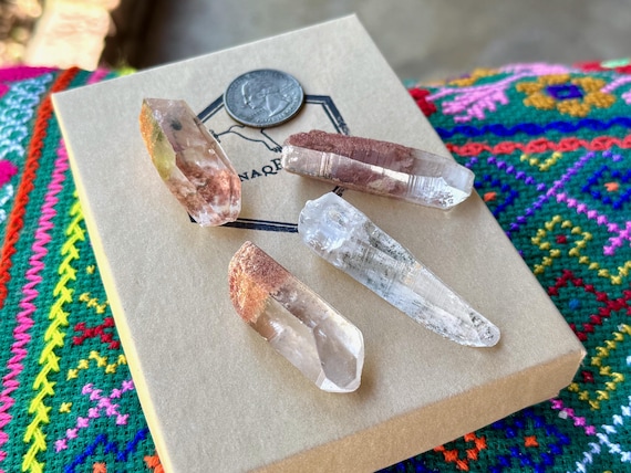 Lemurian Garden Quartz Lot, Green Chlorite & Hematite Inclusion, 4 pcs, Old Find, Minas Gerais, Brazil A207