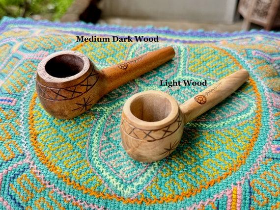 Ceremonial Mapacho Pipe with Floral Inlay, Your Choice of ONE, Handcrafted Amazonian Wood Pipe for Shamanic Ceremony, Pucallpa, Peru