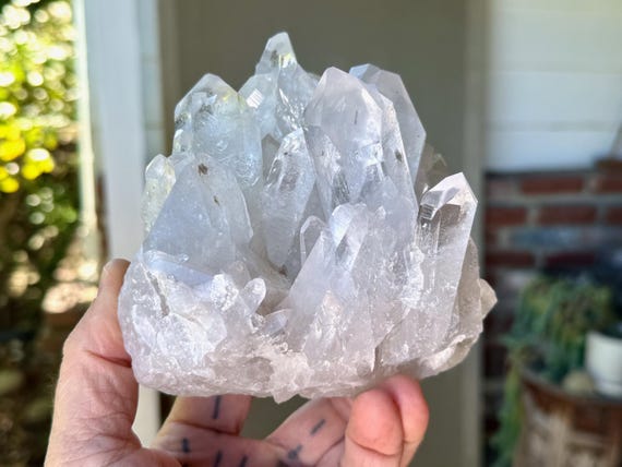 Starbrary Quartz Cluster, Self-Standing, 1 Kilo, Clear Quartz with Star Markings, Corinto, Minas Gerais, Brazil V137