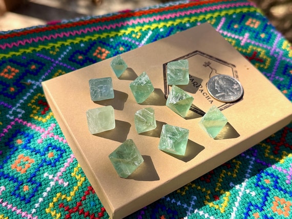 Green Fluorite Octahedron Lot, 10 pcs, Heart Chakra & Trauma Healing, China B676