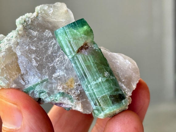 Bicolor Tourmaline Quartz, Blue Cap Green Tourmaline, Aricanga Mine, 142g, São Jose do Safira, Minas Gerais, Brazil W561