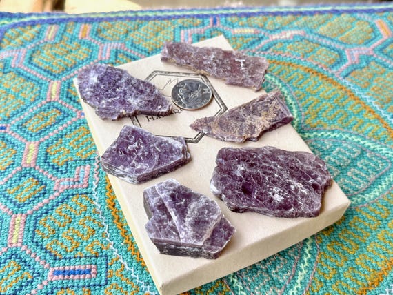 Purple Lepidolite Lot, 6 Pieces, Gem Lepidolite Plates, Lithium-Rich Crystals, Calming Energy & Relaxation, Brazil T026