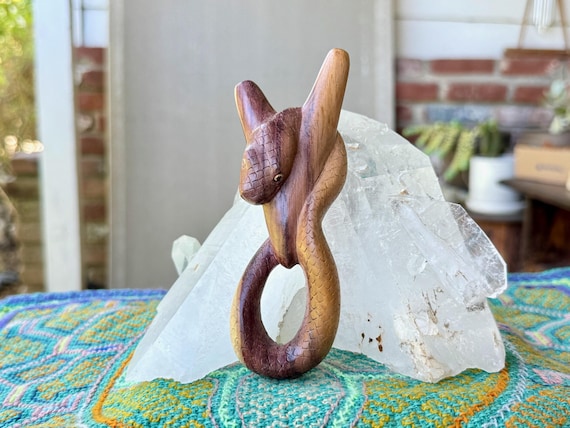 Serpent Kuripe, Solid Wood Snake Kuripe, Hand Carved from a Single Block of Two-Tone Wood, Traditional Shamanic Applicator Pipe