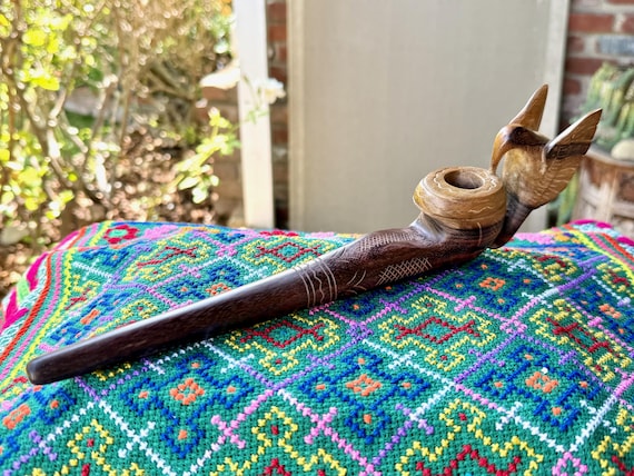 Hummingbird Pipe, Traditional Wooden Tobacco Pipe for Shamanic Ceremony, Hand Carved from Natural Tropical Hardwood