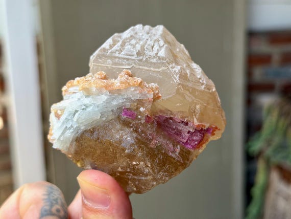 Citrine & Pink Tourmaline, Unicorn Stone, 248g, New Find, Coronel Murta, Minas Gerais, Brazil V597