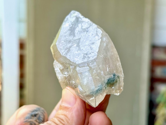 Blue Tourmaline Quartz with Mild Citrine Inclusion, Double Terminated, 138g, Indicolite Quartz, Jenipapo, Minas Gerais, Brazil T044