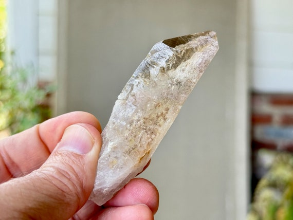 White Phantom Lodolite Quartz with Beautiful Pink Garden Inclusions, New Find, Diamantina, Brazil P997