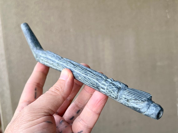Stone Tepi Pipe, Andean Carved Stone Eagle Totem Tepi, Handcrafted Shamanic Applicator Pipe, Made in Peru